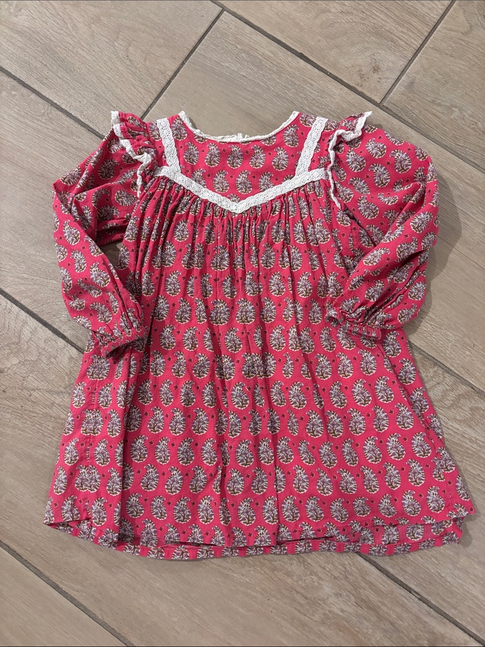 Mini Boden Raspberry Pink Floral Lace Trimmed Dress